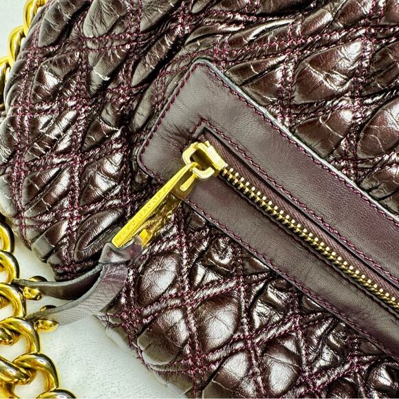 Marc Jacobs Plum MINA Stam Bag Kiss Lock Frame Purse Shoulder Quilted Elastic - Picture 13 of 16